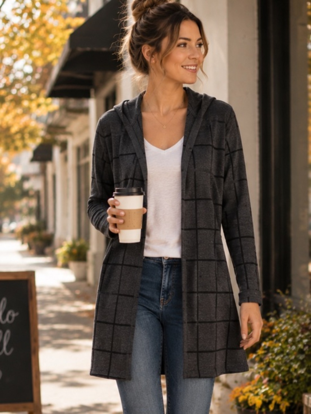 Style & Company black and grey cotton tailored open cardigan hoodie sz small